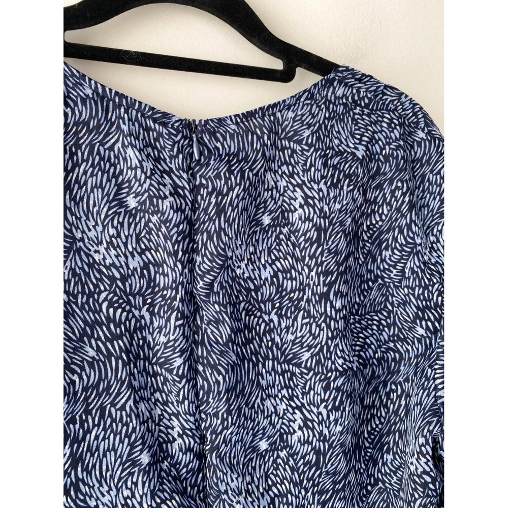 Anthropologie Ranna Gill Mylene Ruched Blouse L Navy Sheer Feminine Square Neck‎